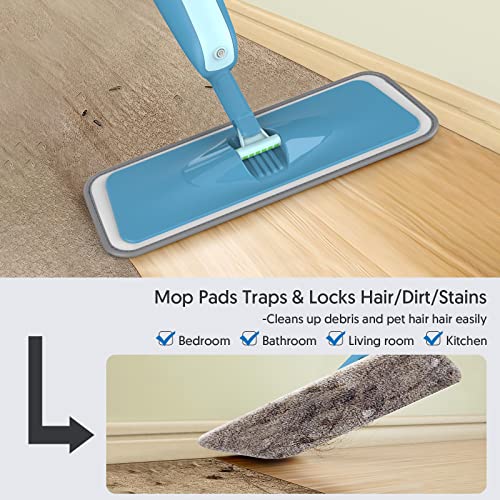 Spray Wet Mops for Floor Cleaning: Hardwood Floor Mop Refillable 2 Bottles - color: Blue
