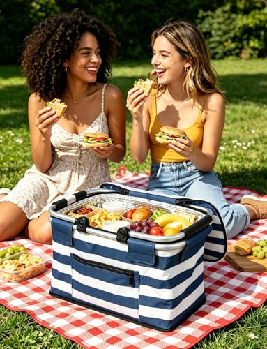 26L Insulated Picnic Basket,Collapsible Leak-Proof Bag,Coastal Blue - color: Coastal Blue, size: 26L