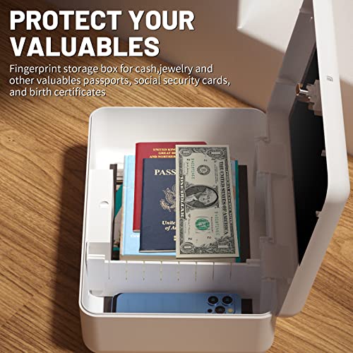 Biometric Fingerprint Storage Box,AICase Portable Cash Jewelry Security Case Lock Box Safe,Combination Lock for Car, Home,Office Travel White - color: White