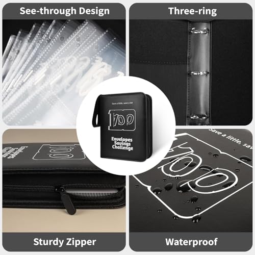 RONMONG 100 Envelopes Challenge Binder, Money Saving Binder, Budget Book - color: Black Style 1