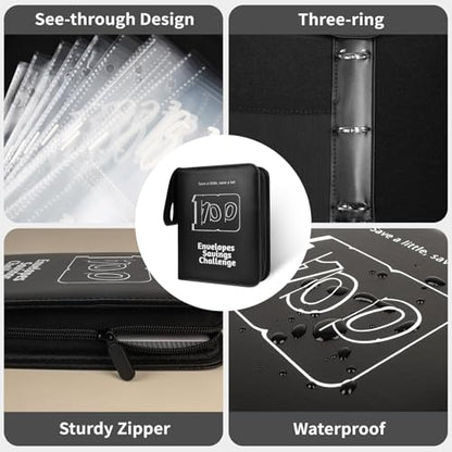 RONMONG 100 Envelopes Challenge Binder, Money Saving Binder, Budget Book - color: Black Style 1