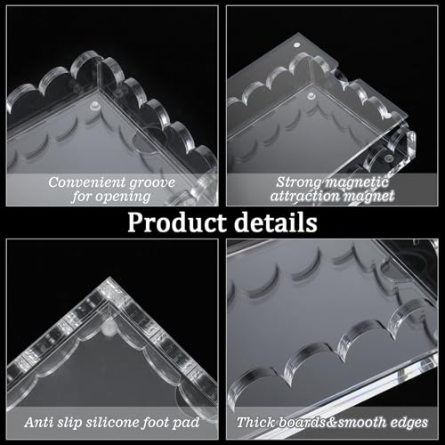 Acrylic Scalloped Tray with Magnetic Mat, 7.8x5.8 Inch Customizable Display for Photos Art Messages, Clear Serving Tray Organizer Non-Slip Base, Home Office Decor or Gift