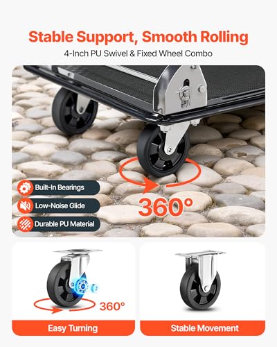 VEVOR Heavy Duty 2 Tier Platform Hand Truck, 700 lbs 2 Tier Push Tool Cart with High-Strength Steel, Utility Cart for Warehouse, Garage, Workshop, Office - size: 28.7 x 18.5 x 32.3 in/ 730 x 470 x 820 mm