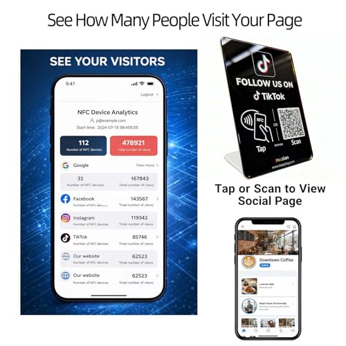 Follow Us Sign for TikTok (Large Size: 6.3 in ×4.45 in) – NFC QR Code Social Media Tap Card Stand, Reusable Tap or Scan, No App or Fees, Easy Setup, Social Media Sign Counter Display - size: Standard, style: TK Stand