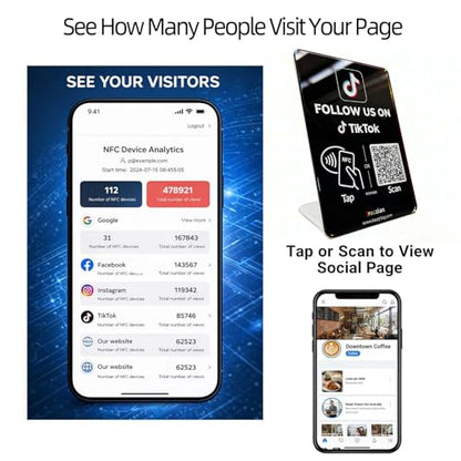 Follow Us Sign for TikTok (Large Size: 6.3 in ×4.45 in) – NFC QR Code Social Media Tap Card Stand, Reusable Tap or Scan, No App or Fees, Easy Setup, Social Media Sign Counter Display - size: Standard, style: TK Stand