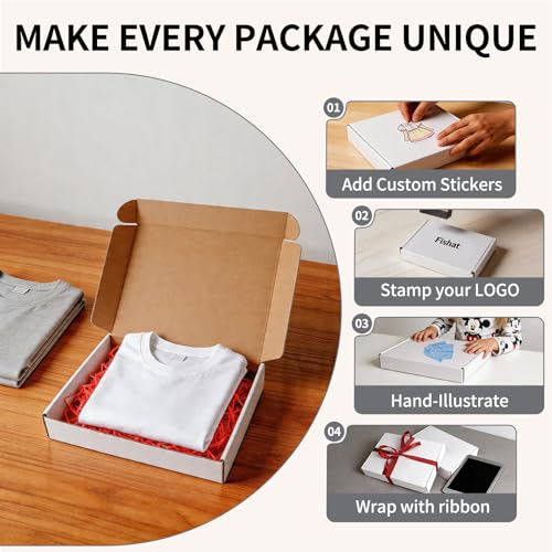 Fishat 12" x 9" x 2" White Corrugated Cardboard Shipping Boxes Set of 5 - size: 12" x 9" x 2"