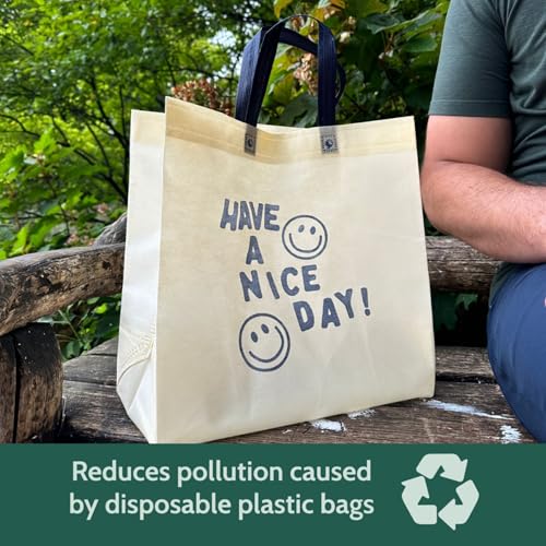 Bagways 10 PACK Reusable Grocery Bags with Handles, Durable, Foldable, Washable Eco-Friendly Shopping Totes, 14x6.5x14 Inch, Have a Nice Day - size: 10 Pack - Have a Nice Day