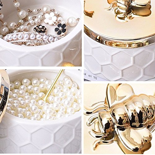 Owlgift Ceramics Jewelry Box w/Accessories Organizer Storage Tank Container (Bee Lid)