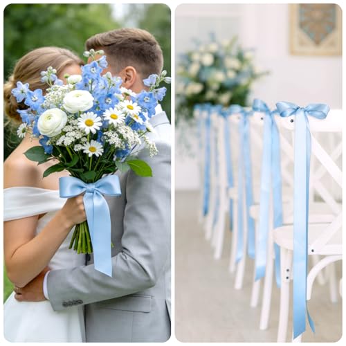 KINGLAKE Double Faced Light Blue Satin Ribbon - 1-1/2 Inch x 50 Yards - color: Light Blue