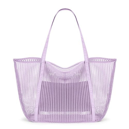 KALIDI Upgrade Version Beach Mesh Tote Bag MAX 27L Large capacity,Shoulder Bag Nylon Hobo Women Casual Foldable Beach Picnic - color: Violet