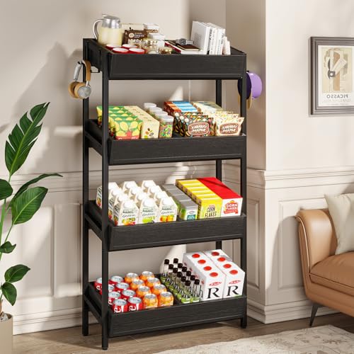 Tribesigns 4-Tier Retail Display Rack, Wooden Snack Candy Stand, Concession Potato Chip Display Rack, Storage Shelf Organizer with Heavy-Duty Metal Frame, Easy Assembly(1, Black) - color: Black