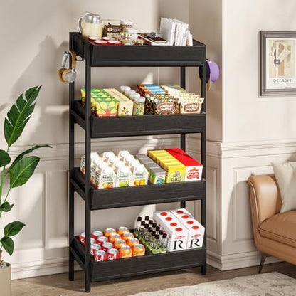 Tribesigns 4-Tier Retail Display Rack, Wooden Snack Candy Stand, Concession Potato Chip Display Rack, Storage Shelf Organizer with Heavy-Duty Metal Frame, Easy Assembly(1, Black) - color: Black