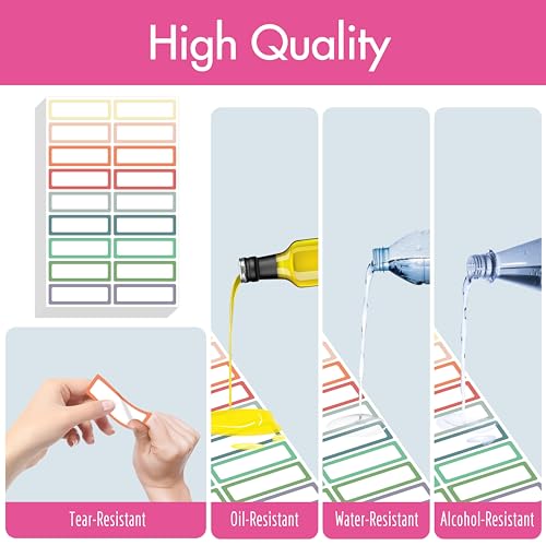 270 PCS Removable Labels, 9 Colors Self-Adhesive Rectangular Stickers Water/Oil/Tear Resistant for Food Containers, Freezer, Kitchen, Files, Jars, Pantry Storage, Office, Bathroom, School (15 Sheets) - color: Style 5