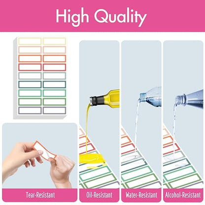 270 PCS Removable Labels, 9 Colors Self-Adhesive Rectangular Stickers Water/Oil/Tear Resistant for Food Containers, Freezer, Kitchen, Files, Jars, Pantry Storage, Office, Bathroom, School (15 Sheets) - color: Style 5