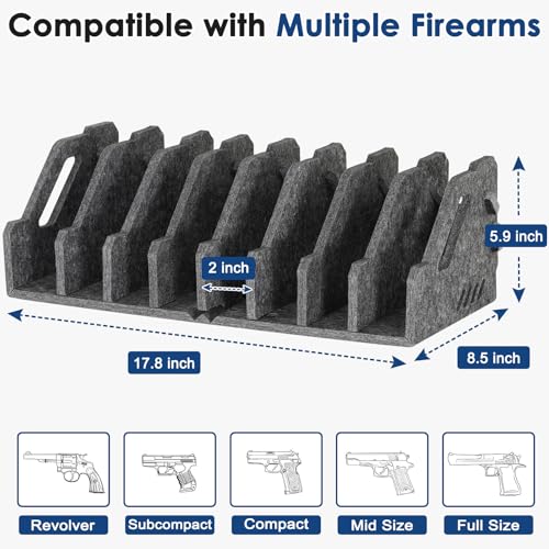 Pistol Rack for Gun Safe, Soft Felt, Handgun Rack, Revolver Firearm Holder - color: 8 Slots