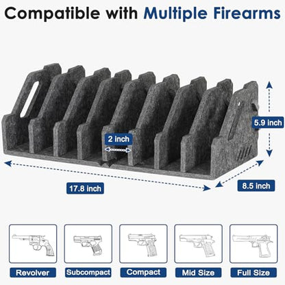 Pistol Rack for Gun Safe, Soft Felt, Handgun Rack, Revolver Firearm Holder - color: 8 Slots