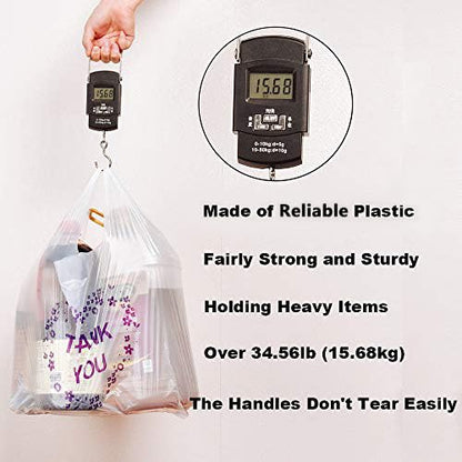LazyMe Thank You T Shirt Bags, White Plastic Grocery Bags with Handles, Standard Supermarket Size, 12 x 20 inch (100 PCS)