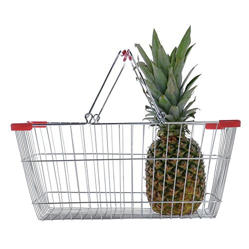 HUBERT Wire Shopping Basket with Red Handles and Bumpers - 18"L x 12 1/2"W x 8"D - color: Silver