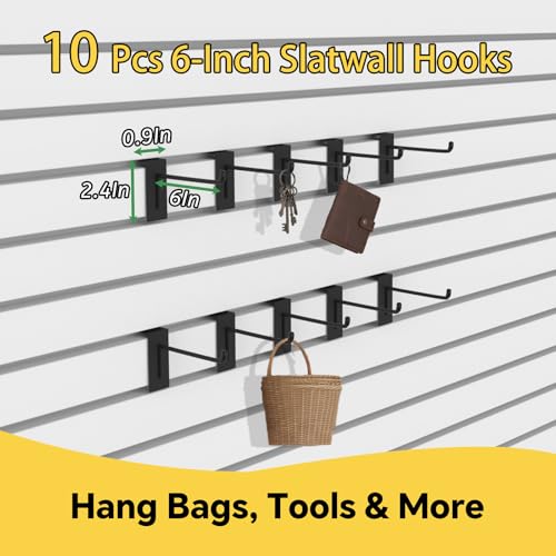 30 PCS Slatwall Accessories Kit, with 4 Pcs Slatwall Baskets, 6 Pcs Slatwall Shelves, 10 Pcs 6 Inch Slatwall Hooks, 10 Pcs Slatwall Hooks, Shelves Heavy Duty for Garage, Shop Organizing, Display