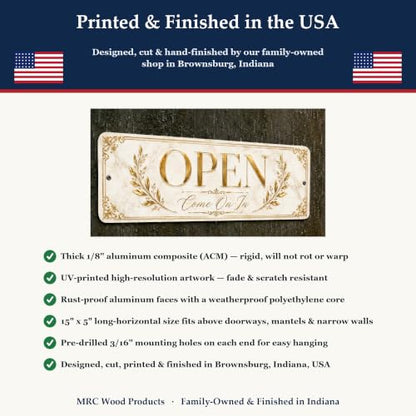 Open Luxe Gold Business Sign — Metal Open/Closed Storefront Sign for shop - style: OPEN
