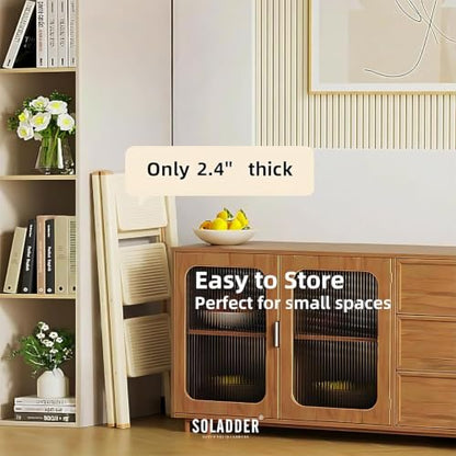 SOLADDER 3 Step Ladder, Folding Step Stool, Cream Chocolate - color: Cream Chocolate, size: 3 Step
