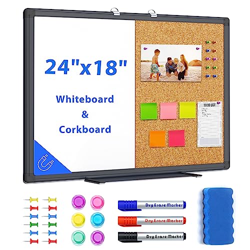 Maxtek Black Whiteboard and Cork Board Combo 24 x 18 in, Wall Mounted - size: 18" x 24"