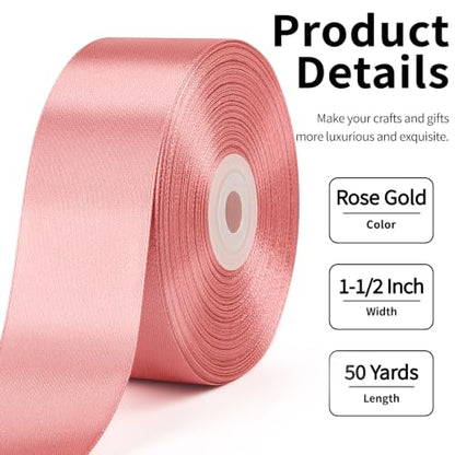 Mauproy Dusty Rose Satin Ribbon, 1-1/2 Inch, 50 Yards - color: Dusty Rose
