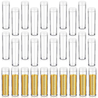 Tanlade 30 Pcs Coin Storage Tubes Coin Capsules Penny Coin Tube Clear Round 5 Cents Coin Storage Tube Holders with Screw on Lid for Coin Collection Supplies Bank Rolls