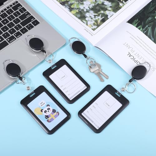5 Pack Retractable Badge Reels with Vertical Id Card Holders, Black - style: 5 Set Hard Material