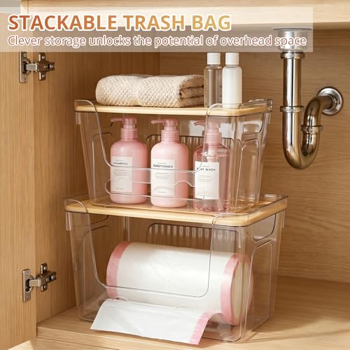CANTAMI Plastic Trash Bag Dispenser with Lids, Stackable, 2Pack, 1XL+1S