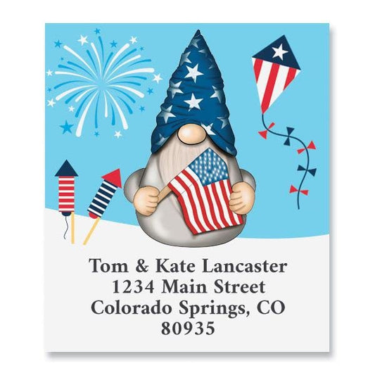Colorful Images American Gnome Return Address Mailing Labels, Personalized in The USA with Names & Addresses, Set of 144 Self Adhesive, Easy Peel Flat Label Sheets, 1½” x 1¾”, 1 Design - style: American Gnome