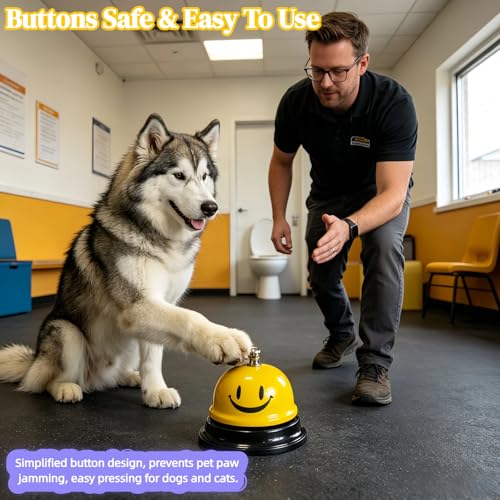 Stainless Steel Service Bell 3.35", Loud Clear Ringing Desk Call Bell for Restaurant Hotel School, Non-Slip Base, No Battery Needed for Dog Training Yellow