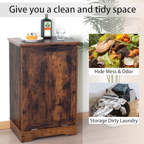 13 Gallons Tilt Out Trash Cabinet, Rustic Brown - color: Rustic Brown