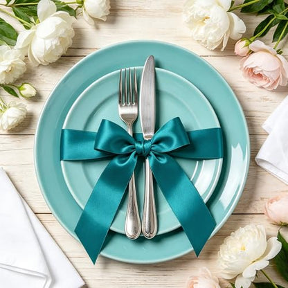 1In 30Yards Teal Satin Ribbon for Gift Wrapping Wedding Christmas Party - color: Teal, size: 1 inch