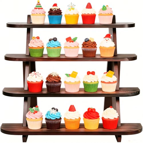 Wooden Display Stand, Tiered Cupcake Stand, 4 Tier Display Stand Riser - color: E-Walnut