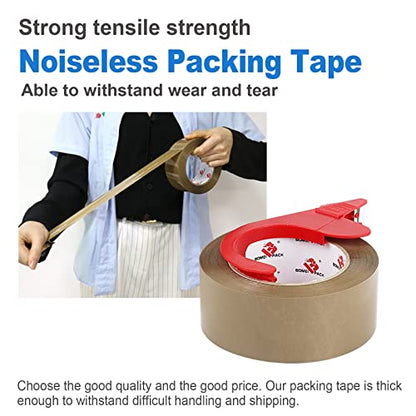 BOMEI PACK Brown Packing Tape No Noise, 2 Pack Quiet Packaging Tape Refill with Dispenser, 1.88 inch x 110 Yards, Heavy Duty Shipping Tape for Sealing Packing, Moving, Office&Storage