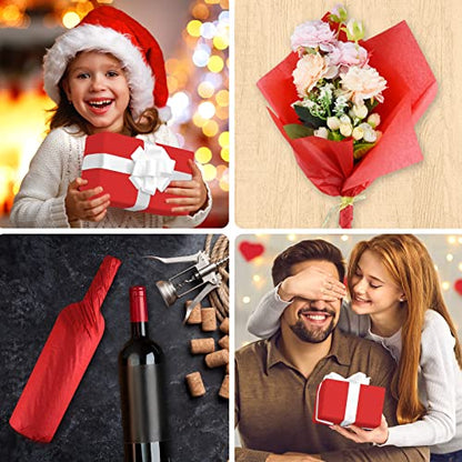 NEBURORA 60 Sheets Red Tissue Paper Set Christmas Gift Wrap Paper - color: Red