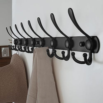 Dseap Coat Rack Wall Mount - 29.5” Long 8-Tri-Hooks Heavy Duty Coat Hanger Rail Wall Hooks for Hanging Coats Hats Clothing Clothes Purse Mudroom Entryway, Black - color: Black, size: L=29.5” (1 Pcs)
