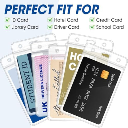 100 Pcs Vertical Badge Holders, Waterproof ID Badge Holder, Clear ID Card Holder with Resealable Zip for Proximity Cards, RFID, Credit Cards - color: Vertical-100 Pcs