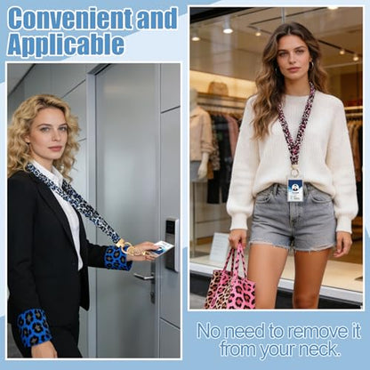 Scrunchie Lanyards for ID Badges, Stretchy Lanyard for Women - Teacher Nurse Neck Lanyard with Card Holder for Office, School, Hospital & Cruise, Leopard - color: Leopard