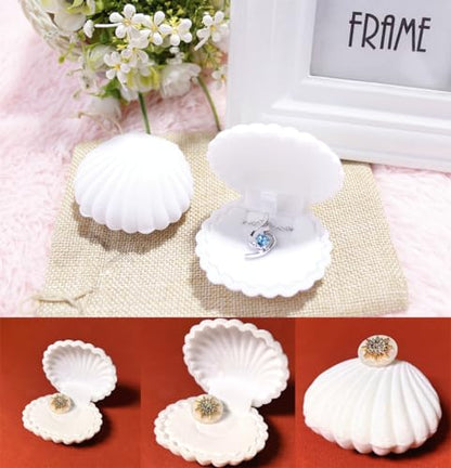 AKOAK 1 Pack Shell Jewelry Box, for Earrings, Necklaces, Bracelets, Jewelry Display Gift Box Holder (White) - color: white