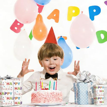 Ulmasinn Reversible Birthday Wrapping Paper Roll - 17” x 16.4 Ft, Double Sided Happy Birthday & Blue Polka Dots for Boys Girls Kids Party - color: Happy Birthday & Blue