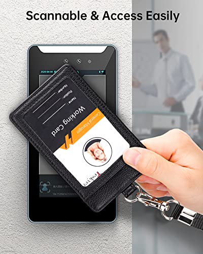 Teskyer Leather ID Badge Holder with Lanyard, Vertical Lychee Black - color: Lichee Black, size: Vertical