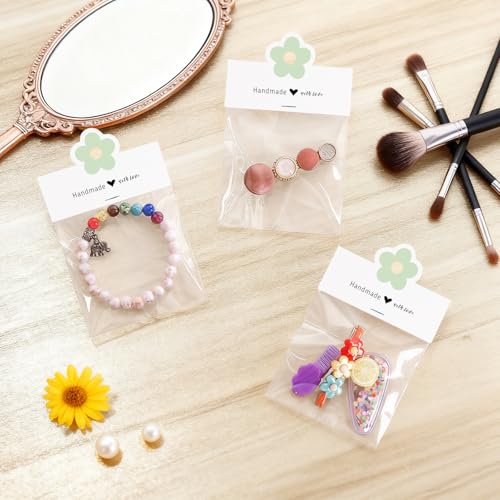 joycraft Jewelry Packaging for Small Business – 100Pcs White Bracelet Display Cards with Clear Bags, Small Handmade Jewelry Display Set for Bracelets, Key Chains, Earring, DIY Craft - color: White with Green
