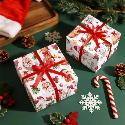 WRAPAHOLIC Animal Christmas Wrapping Paper - 17 Inch x 16.5 Feet - Adorable Bunny it with Santa Hat Wrapping Paper for Christmas, Holiday, Party Celebration - color: Bunny & Christmas Tree