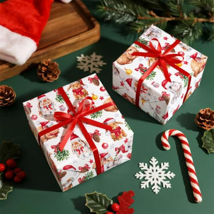 WRAPAHOLIC Animal Christmas Wrapping Paper - 17 Inch x 16.5 Feet - Adorable Bunny it with Santa Hat Wrapping Paper for Christmas, Holiday, Party Celebration - color: Bunny & Christmas Tree