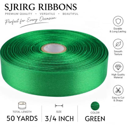3/4 Inch Green Satin Ribbon 50 Yards Single Face Polyester - color: Green, size: 3/4 inch