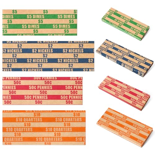 ESSENTIAL 100 Pcs Assorted Packed Flat Stripped Coin Wrappers