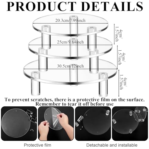 Lineshading 3 Pcs Round Acrylic Riser, Clear Round Display Stands - size: 8'',10'',12'', style: Round