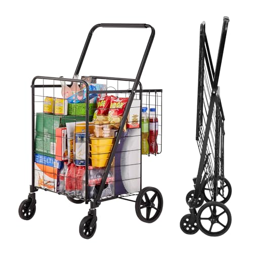 VEVOR Folding Shopping Cart, Black - size: Large